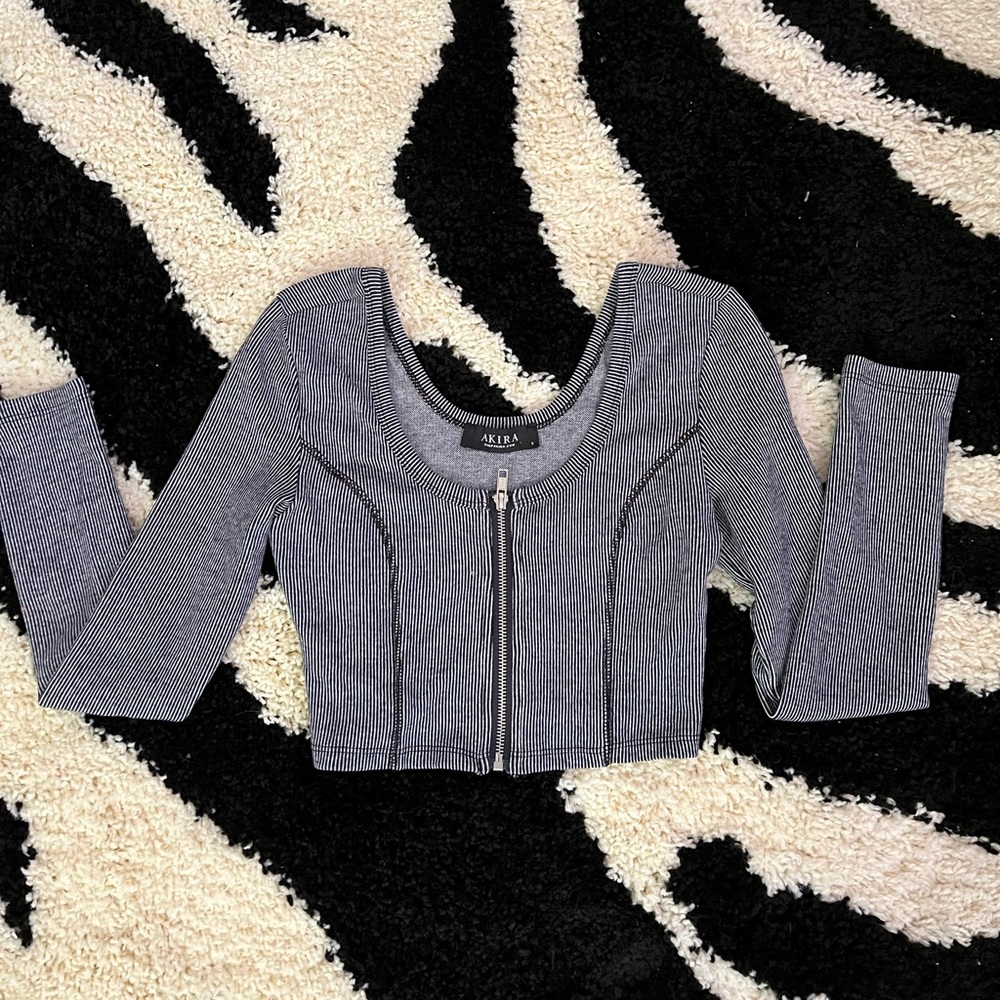 Akira Stripped Long Sleeve Crop Top